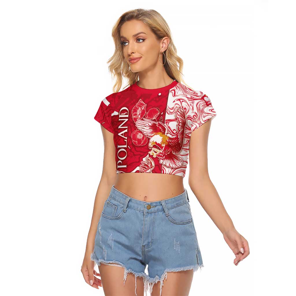 Personalized Poland Raglan Cropped T Shirt Two White Eagles Fighting - Wonder Print Shop