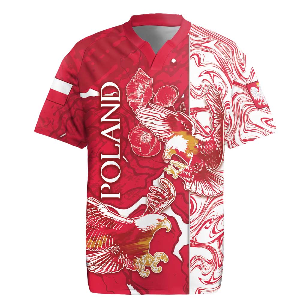 Personalized Poland Rugby Jersey Two White Eagles Fighting - Wonder Print Shop