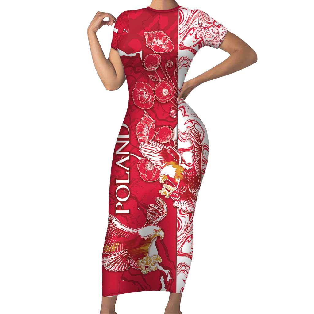 Personalized Poland Short Sleeve Bodycon Dress Two White Eagles Fighting - Wonder Print Shop