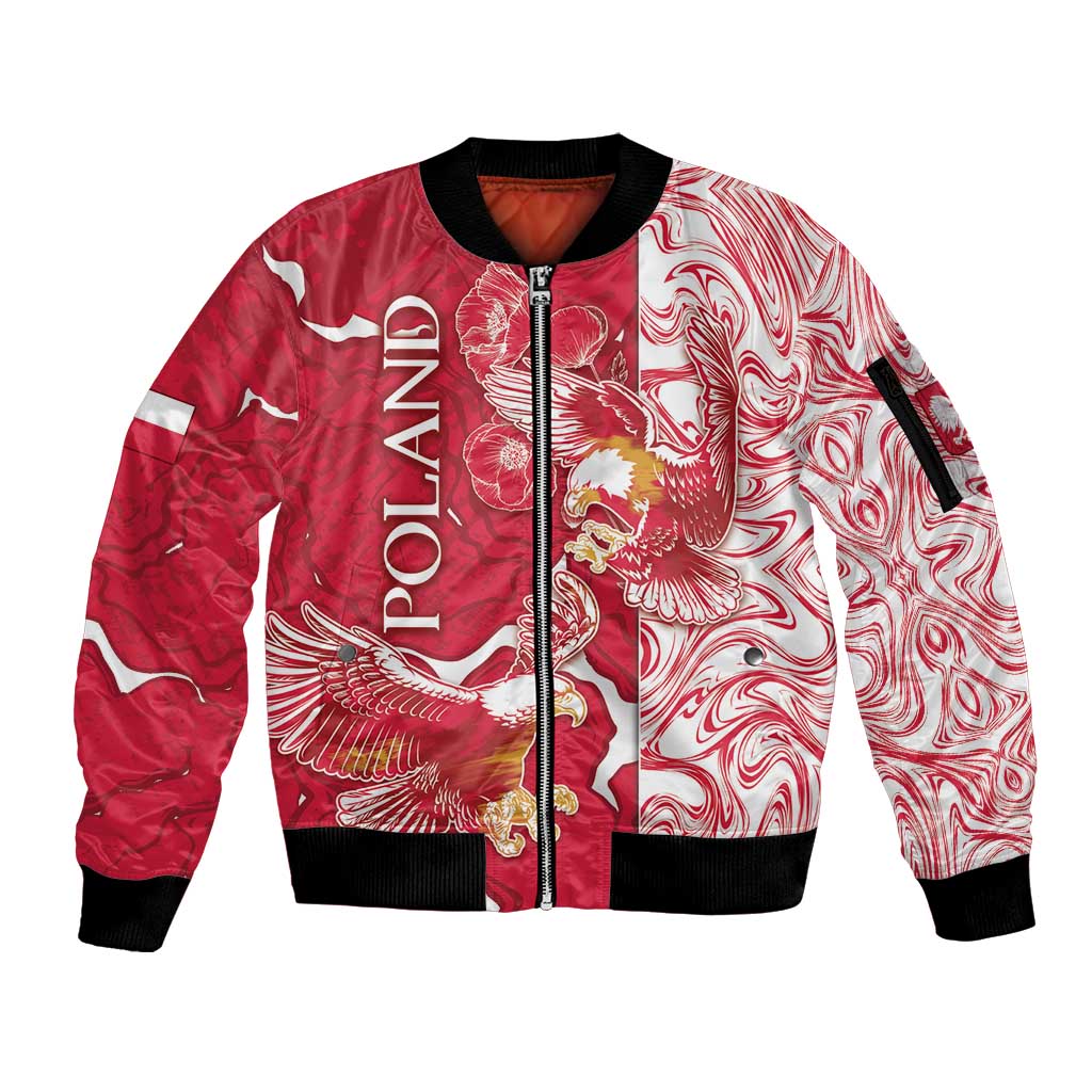 Personalized Poland Sleeve Zip Bomber Jacket Two White Eagles Fighting - Wonder Print Shop