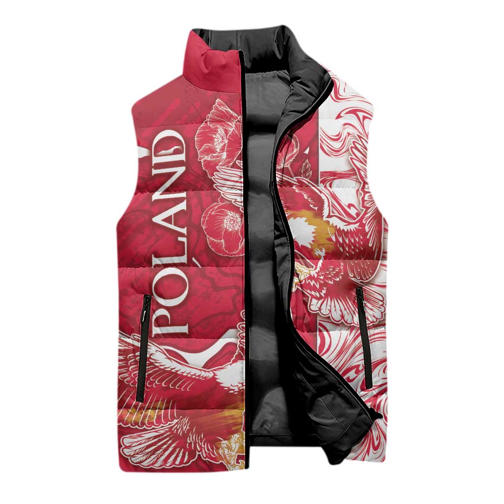 Personalized Poland Sleeveless Puffer Jacket Two White Eagles Fighting - Wonder Print Shop