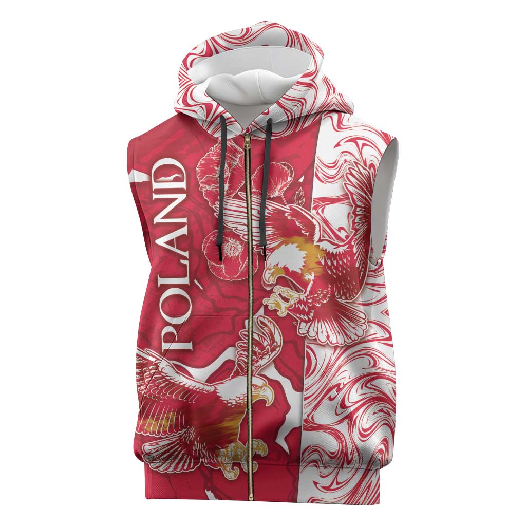 Personalized Poland Sleeveless Zip Hoodie Two White Eagles Fighting - Wonder Print Shop