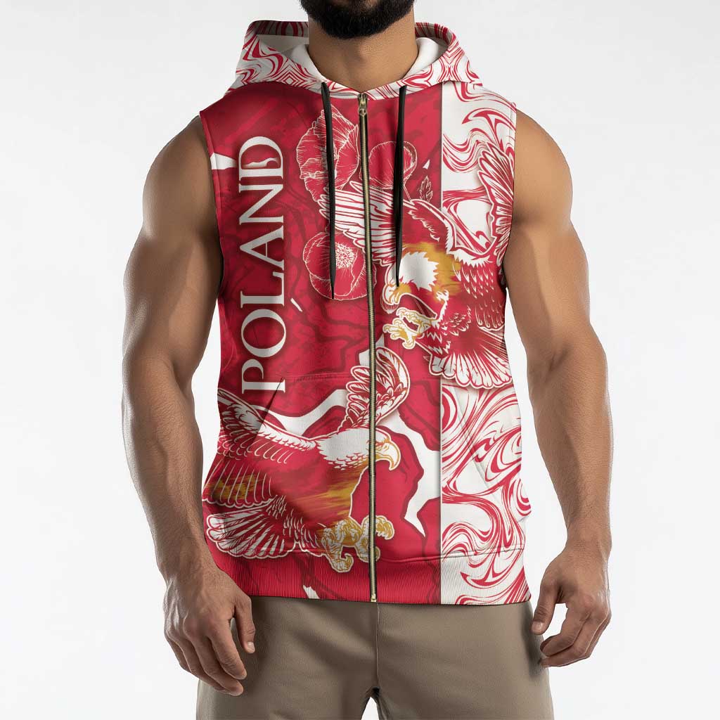 Personalized Poland Sleeveless Zip Hoodie Two White Eagles Fighting - Wonder Print Shop