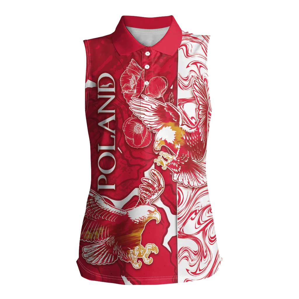 Personalized Poland Women Sleeveless Polo Shirt Two White Eagles Fighting - Wonder Print Shop
