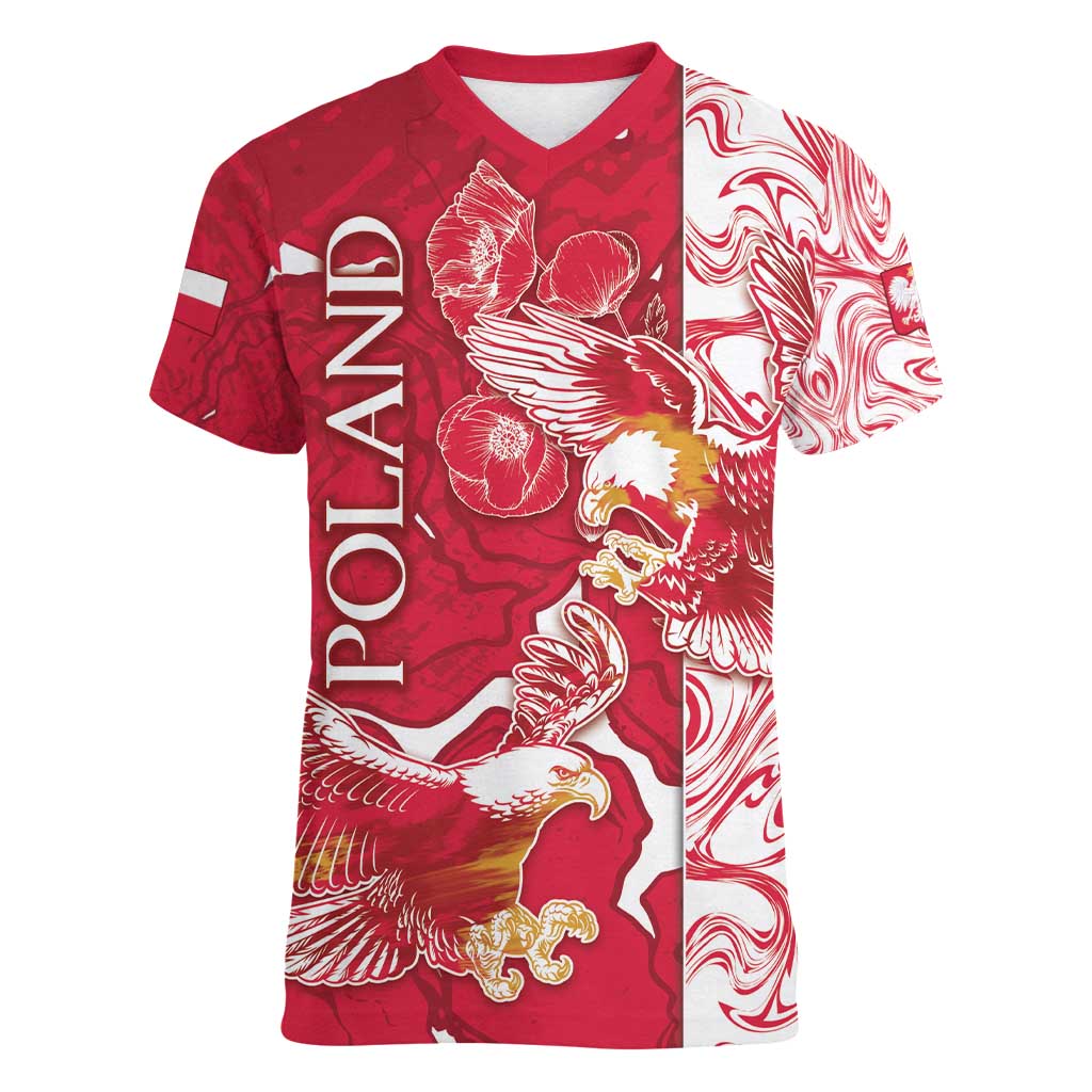 Personalized Poland Women V-Neck T-Shirt Two White Eagles Fighting - Wonder Print Shop