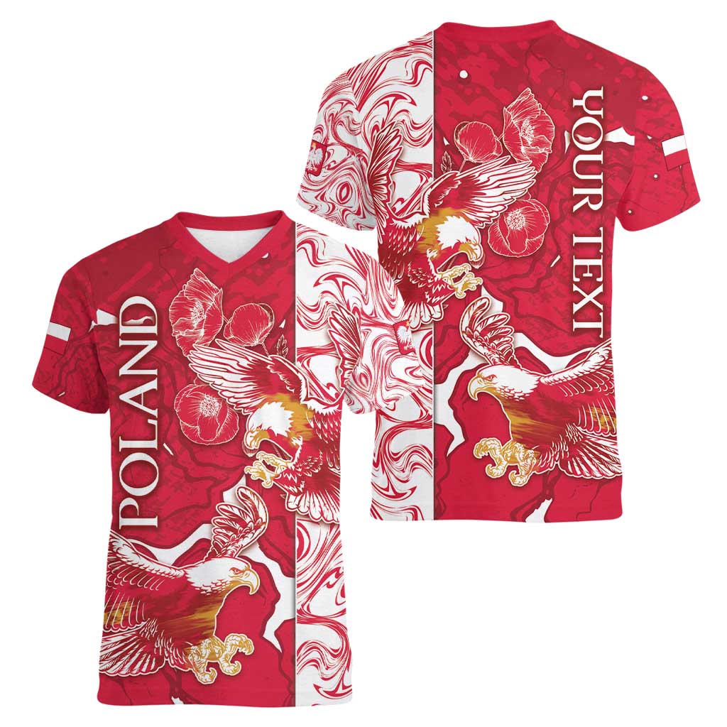 Personalized Poland Women V-Neck T-Shirt Two White Eagles Fighting - Wonder Print Shop