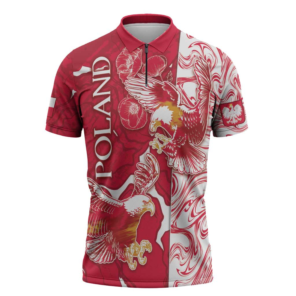 Personalized Poland Zipper Polo Shirt Two White Eagles Fighting - Wonder Print Shop