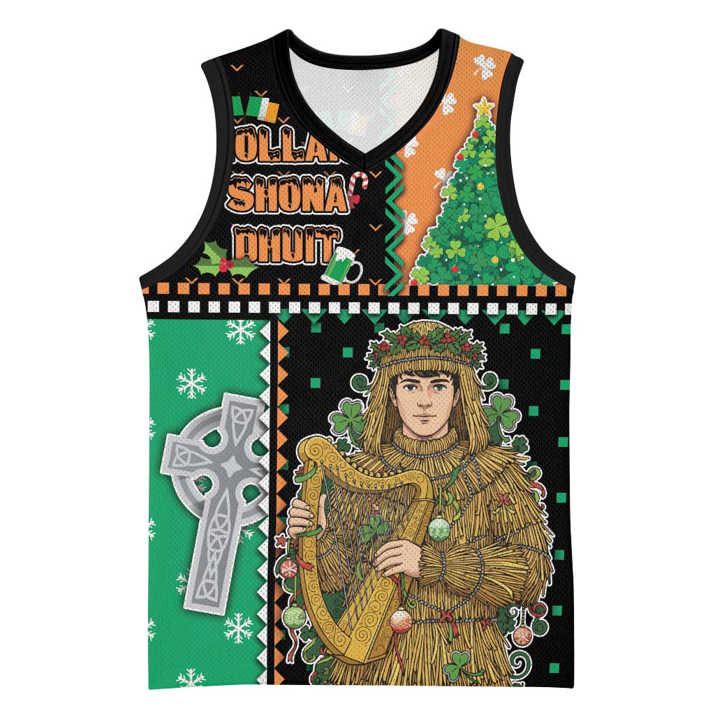 Ireland Christmas Basketball Jersey Wren Boy With Shamrock Xmas Tree - Wonder Print Shop