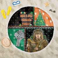 Ireland Christmas Beach Blanket Wren Boy With Shamrock Xmas Tree - Wonder Print Shop