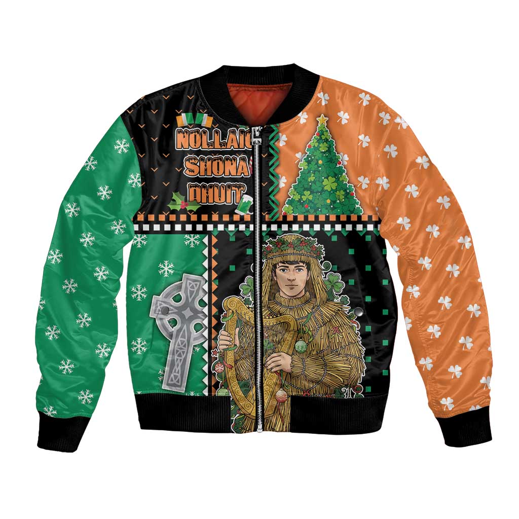 Ireland Christmas Bomber Jacket Wren Boy With Shamrock Xmas Tree - Wonder Print Shop