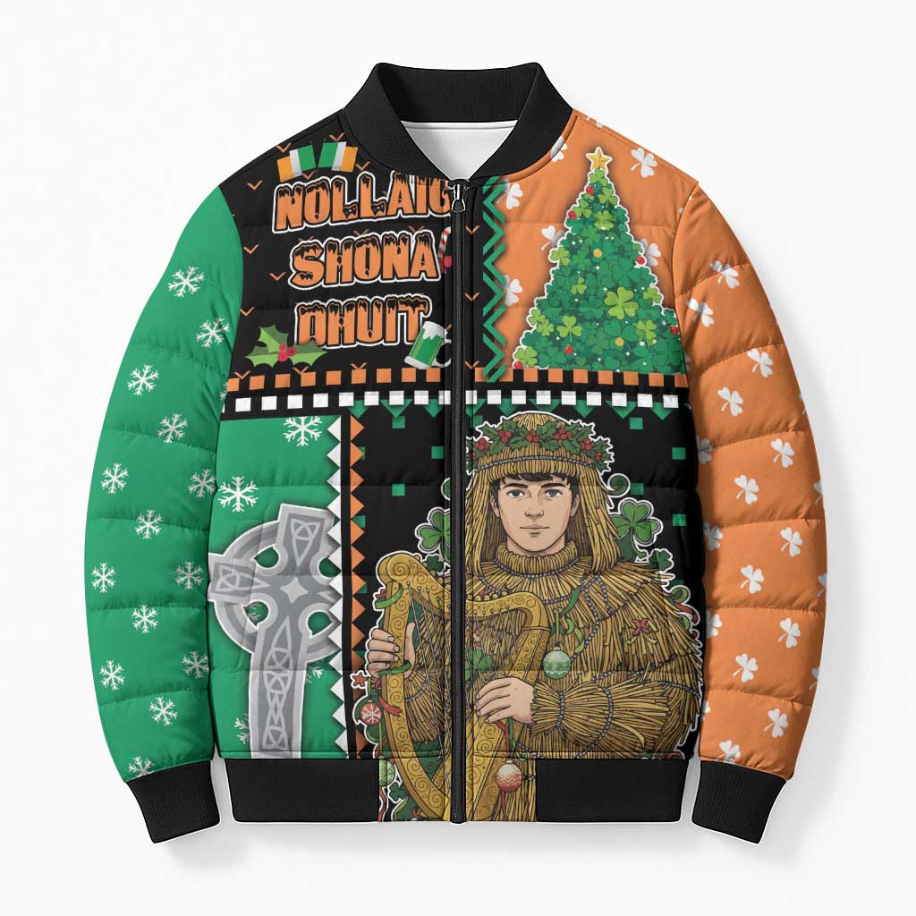 Ireland Christmas Bomber Puffer Jacket Wren Boy With Shamrock Xmas Tree - Wonder Print Shop