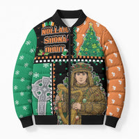Ireland Christmas Bomber Puffer Jacket Wren Boy With Shamrock Xmas Tree - Wonder Print Shop