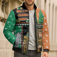 Ireland Christmas Bomber Puffer Jacket Wren Boy With Shamrock Xmas Tree - Wonder Print Shop