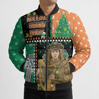 Ireland Christmas Bomber Puffer Jacket Wren Boy With Shamrock Xmas Tree - Wonder Print Shop