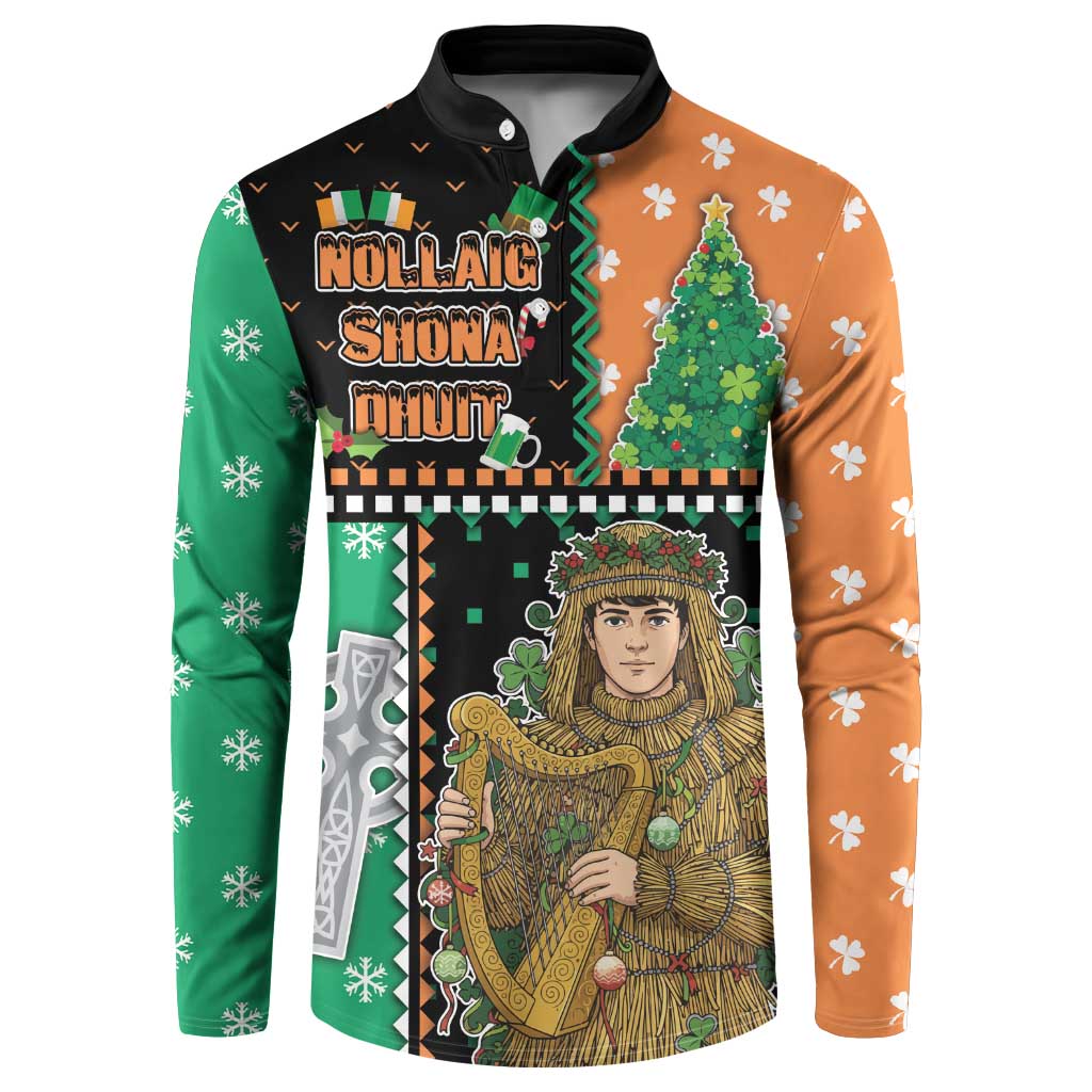 Ireland Christmas Button Sweatshirt Wren Boy With Shamrock Xmas Tree - Wonder Print Shop