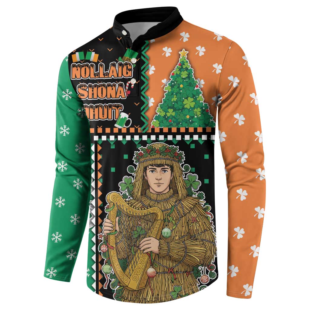 Ireland Christmas Button Sweatshirt Wren Boy With Shamrock Xmas Tree - Wonder Print Shop