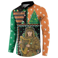 Ireland Christmas Button Sweatshirt Wren Boy With Shamrock Xmas Tree - Wonder Print Shop