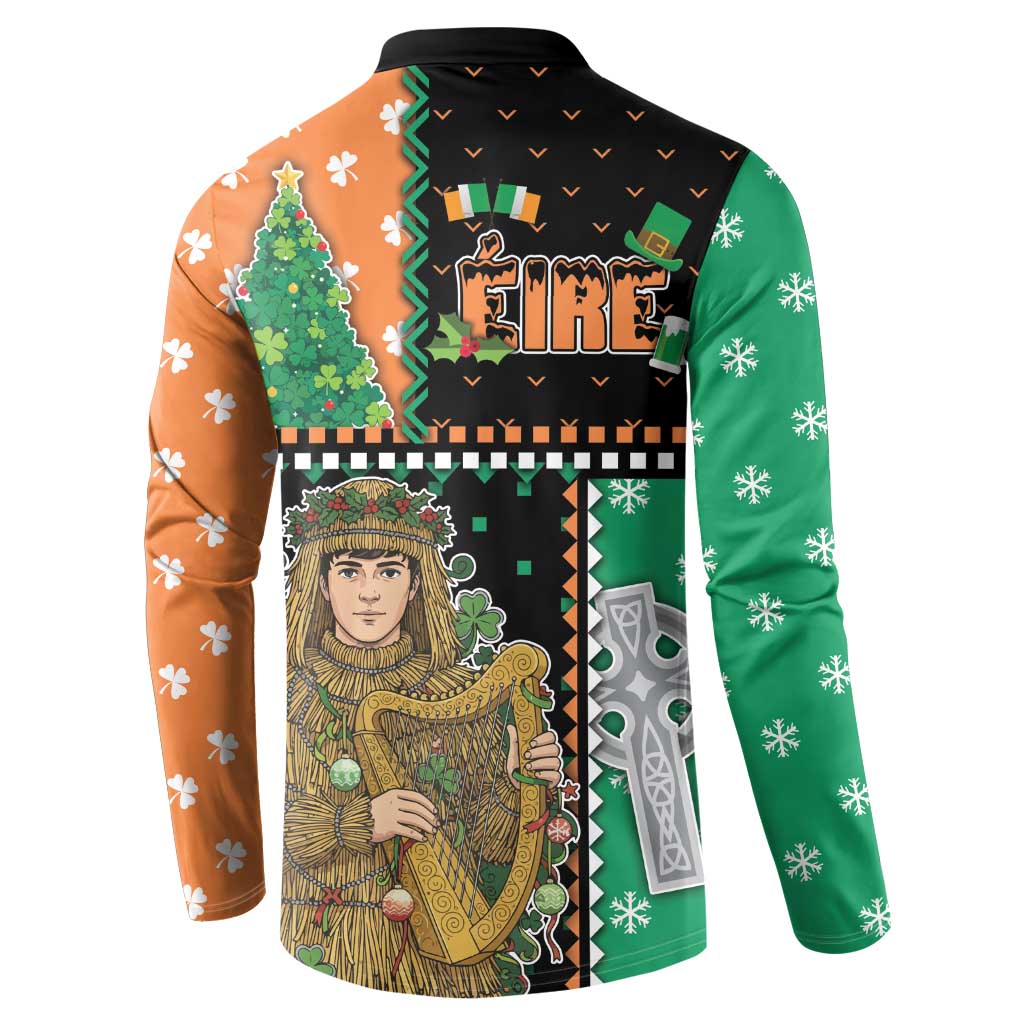 Ireland Christmas Button Sweatshirt Wren Boy With Shamrock Xmas Tree - Wonder Print Shop