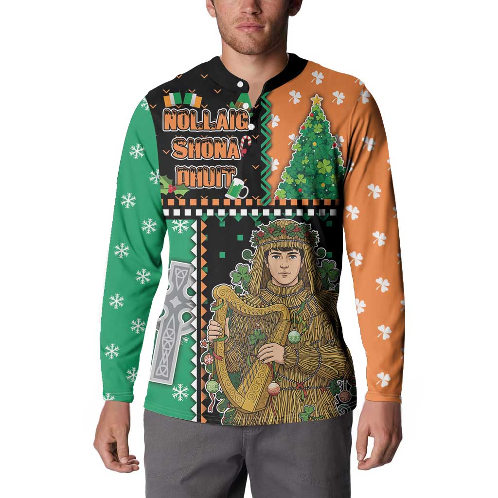 Ireland Christmas Button Sweatshirt Wren Boy With Shamrock Xmas Tree - Wonder Print Shop