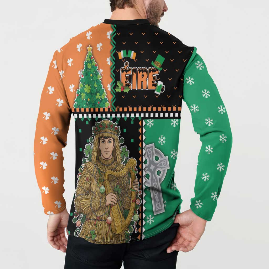 Ireland Christmas Button Sweatshirt Wren Boy With Shamrock Xmas Tree - Wonder Print Shop
