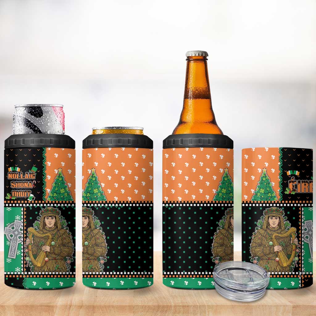 Ireland Christmas 4 in 1 Can Cooler Tumbler Wren Boy With Shamrock Xmas Tree - Wonder Print Shop