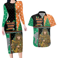 Ireland Christmas Couples Matching Long Sleeve Bodycon Dress and Hawaiian Shirt Wren Boy With Shamrock Xmas Tree - Wonder Print Shop