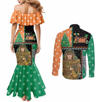 Ireland Christmas Couples Matching Mermaid Dress and Long Sleeve Button Shirt Wren Boy With Shamrock Xmas Tree - Wonder Print Shop