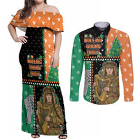 Ireland Christmas Couples Matching Off Shoulder Maxi Dress and Long Sleeve Button Shirt Wren Boy With Shamrock Xmas Tree - Wonder Print Shop