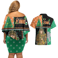 Ireland Christmas Couples Matching Off Shoulder Short Dress and Hawaiian Shirt Wren Boy With Shamrock Xmas Tree - Wonder Print Shop