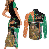 Ireland Christmas Couples Matching Short Sleeve Bodycon Dress and Long Sleeve Button Shirt Wren Boy With Shamrock Xmas Tree - Wonder Print Shop