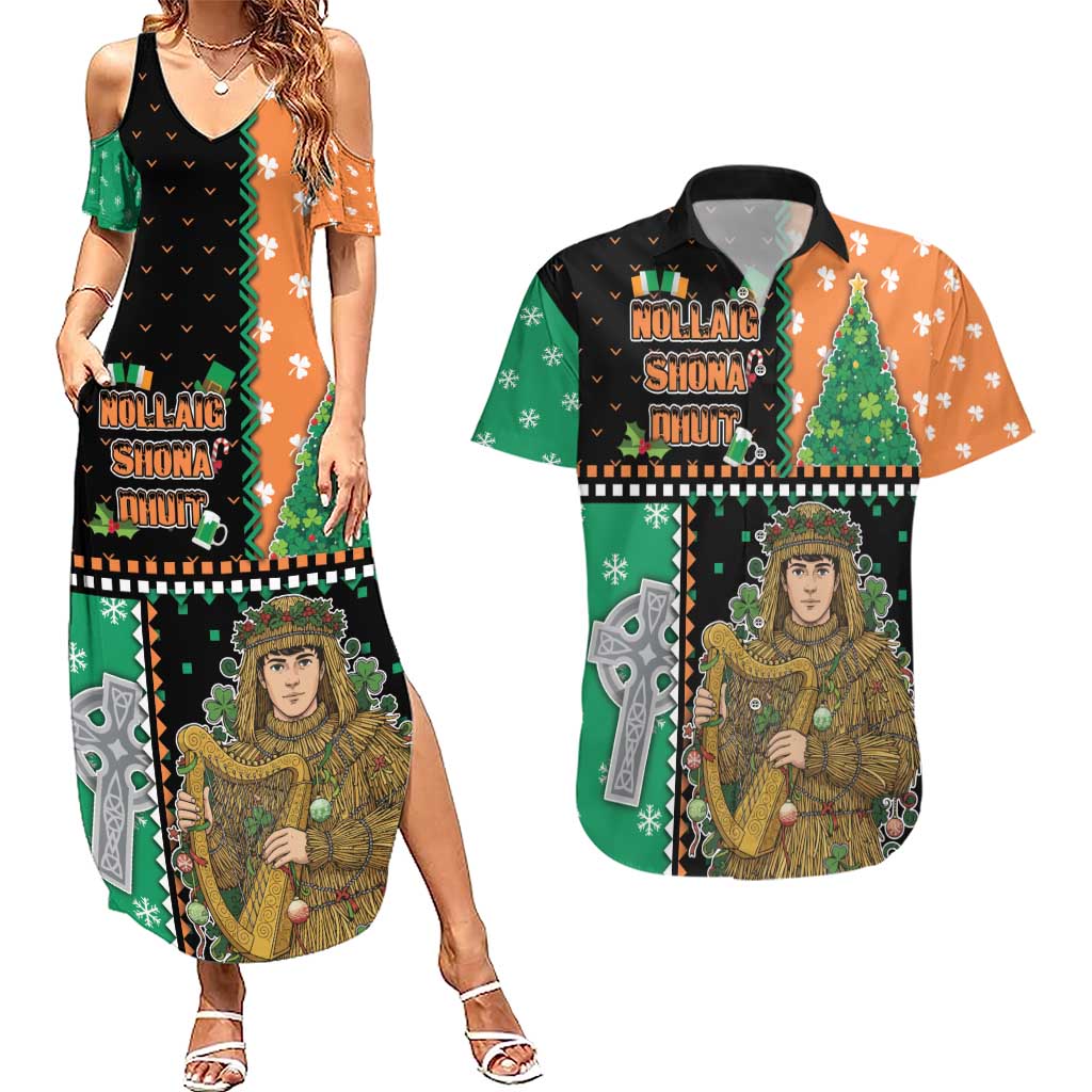 Ireland Christmas Couples Matching Summer Maxi Dress and Hawaiian Shirt Wren Boy With Shamrock Xmas Tree - Wonder Print Shop