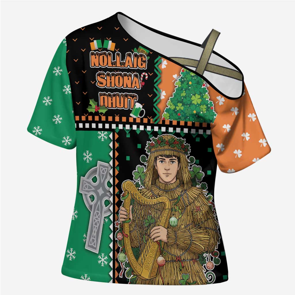 Ireland Christmas Cross Shoulder Shirt Wren Boy With Shamrock Xmas Tree - Wonder Print Shop