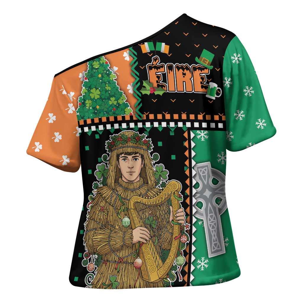 Ireland Christmas Cross Shoulder Shirt Wren Boy With Shamrock Xmas Tree - Wonder Print Shop
