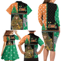 Ireland Christmas Family Matching Long Sleeve Bodycon Dress and Hawaiian Shirt Wren Boy With Shamrock Xmas Tree - Wonder Print Shop