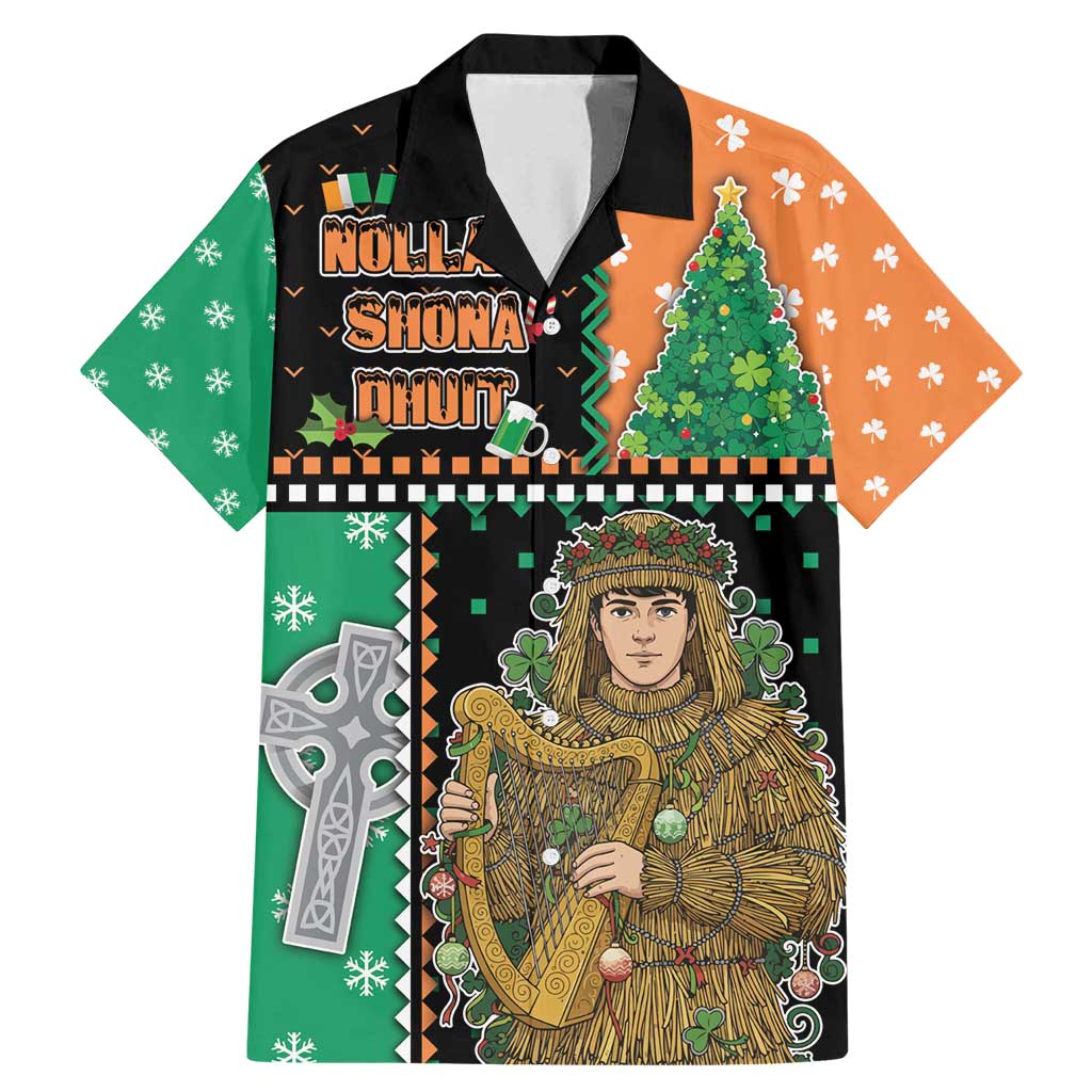 Ireland Christmas Family Matching Mermaid Dress and Hawaiian Shirt Wren Boy With Shamrock Xmas Tree - Wonder Print Shop