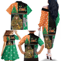Ireland Christmas Family Matching Off The Shoulder Long Sleeve Dress and Hawaiian Shirt Wren Boy With Shamrock Xmas Tree - Wonder Print Shop