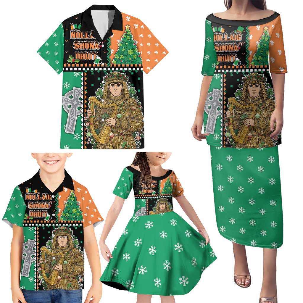Ireland Christmas Family Matching Puletasi and Hawaiian Shirt Wren Boy With Shamrock Xmas Tree - Wonder Print Shop