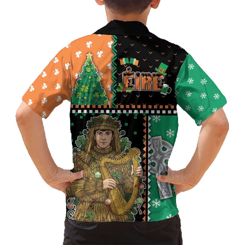 Ireland Christmas Family Matching Summer Maxi Dress and Hawaiian Shirt Wren Boy With Shamrock Xmas Tree - Wonder Print Shop