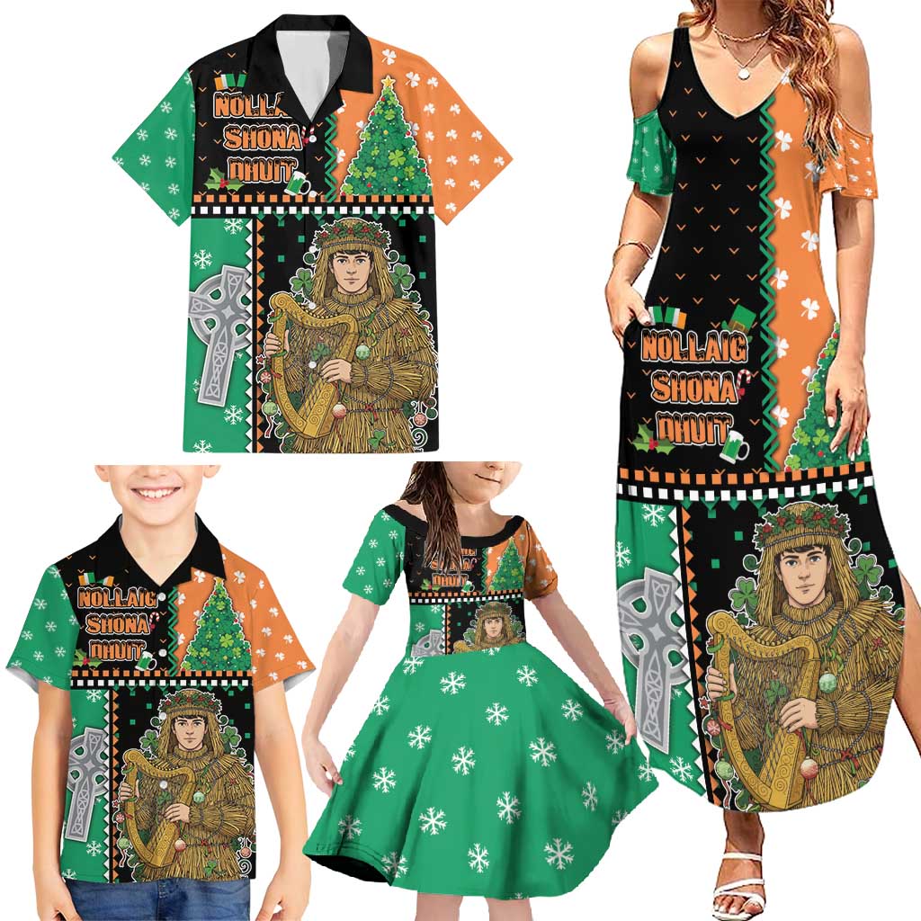 Ireland Christmas Family Matching Summer Maxi Dress and Hawaiian Shirt Wren Boy With Shamrock Xmas Tree - Wonder Print Shop