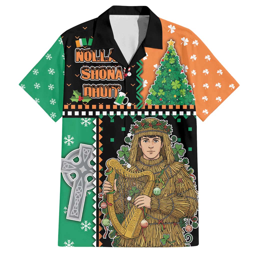 Ireland Christmas Family Matching Summer Maxi Dress and Hawaiian Shirt Wren Boy With Shamrock Xmas Tree - Wonder Print Shop