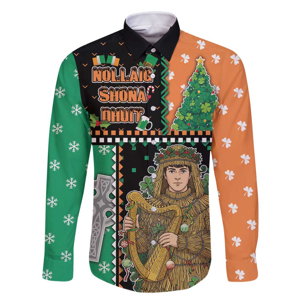 Ireland Christmas Family Matching Summer Maxi Dress and Hawaiian Shirt Wren Boy With Shamrock Xmas Tree - Wonder Print Shop