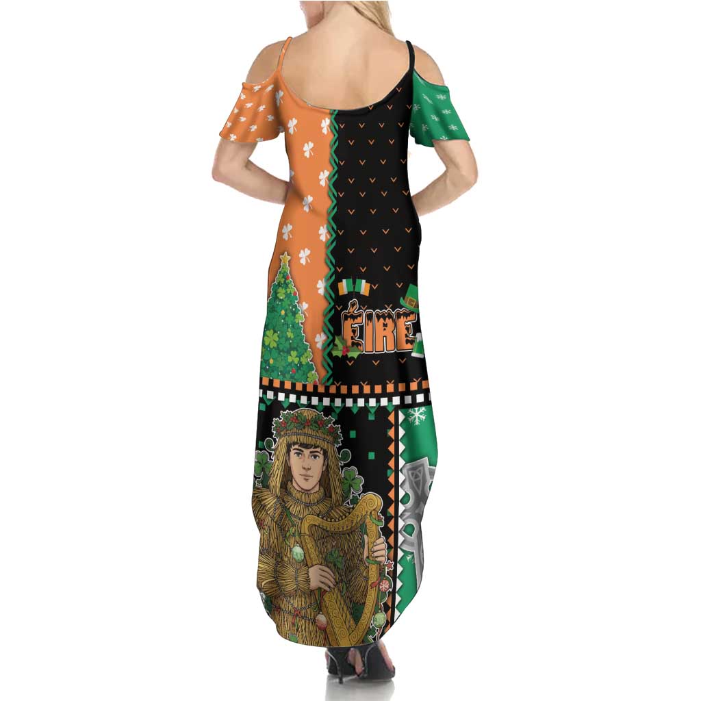 Ireland Christmas Family Matching Summer Maxi Dress and Hawaiian Shirt Wren Boy With Shamrock Xmas Tree - Wonder Print Shop