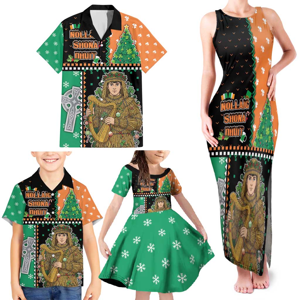 Ireland Christmas Family Matching Tank Maxi Dress and Hawaiian Shirt Wren Boy With Shamrock Xmas Tree - Wonder Print Shop