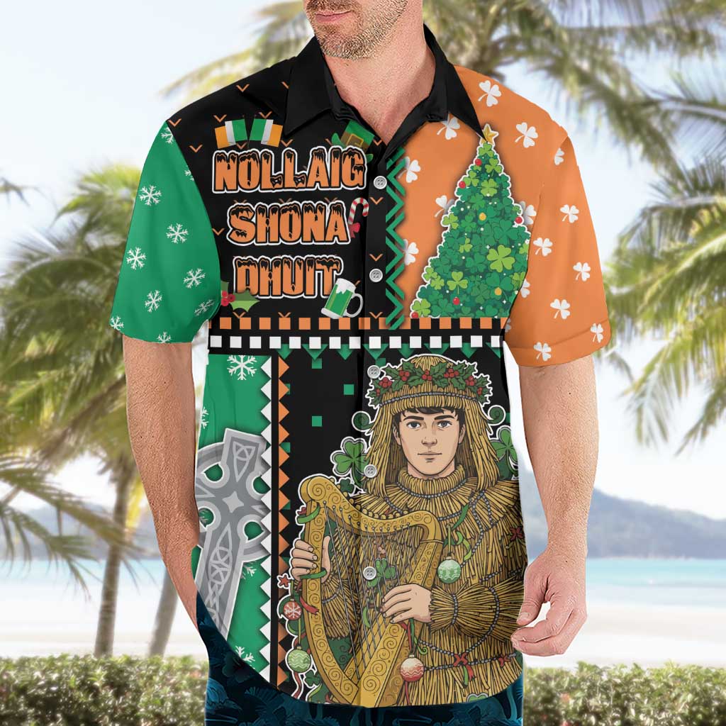 Ireland Christmas Hawaiian Shirt Wren Boy With Shamrock Xmas Tree - Wonder Print Shop
