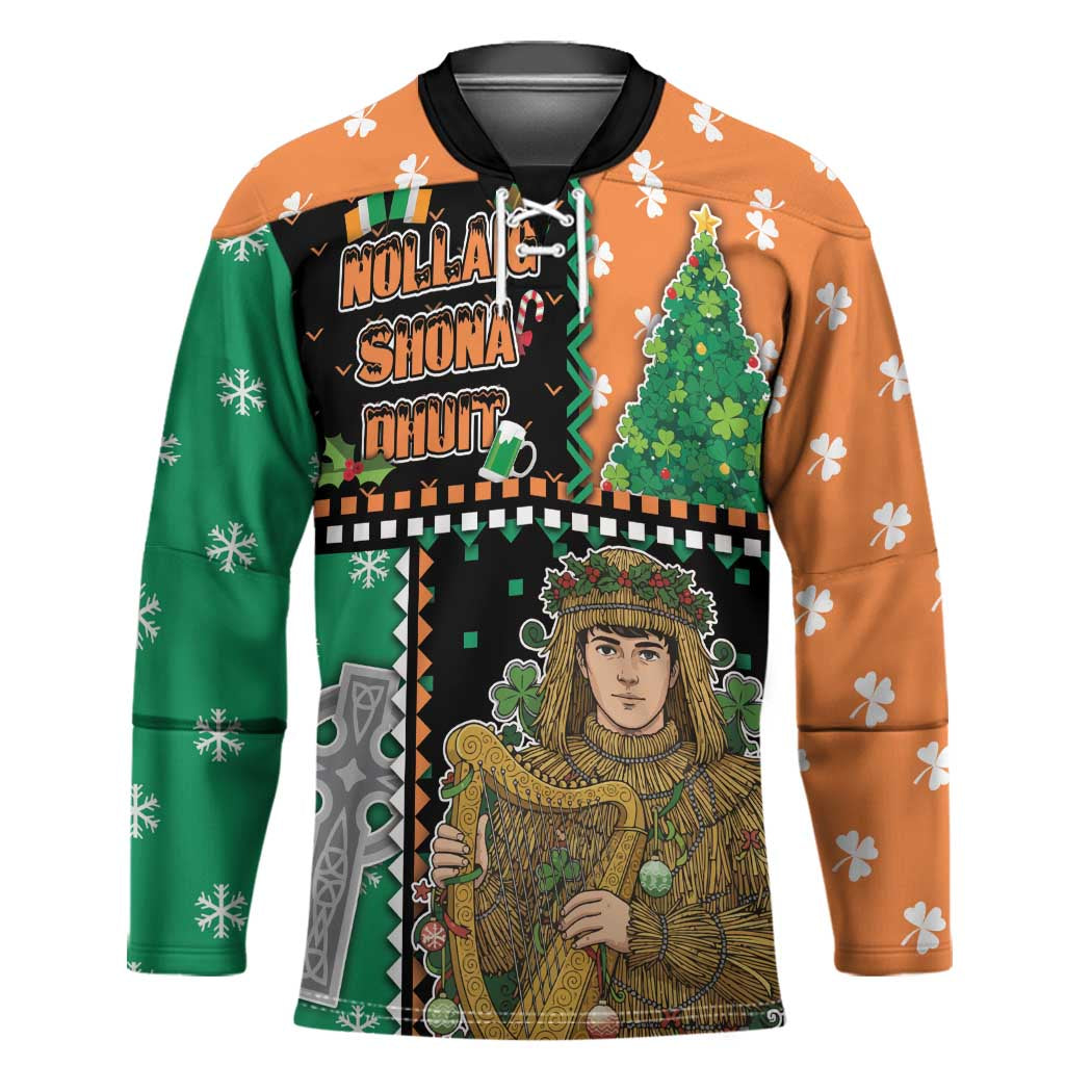Ireland Christmas Hockey Jersey Wren Boy With Shamrock Xmas Tree - Wonder Print Shop