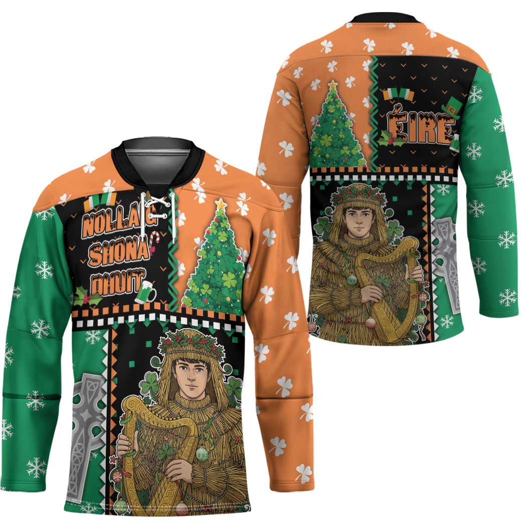 Ireland Christmas Hockey Jersey Wren Boy With Shamrock Xmas Tree - Wonder Print Shop