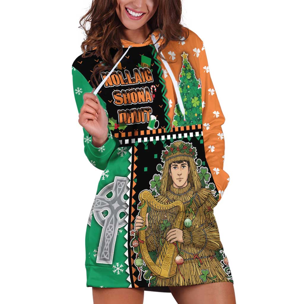 Ireland Christmas Hoodie Dress Wren Boy With Shamrock Xmas Tree - Wonder Print Shop