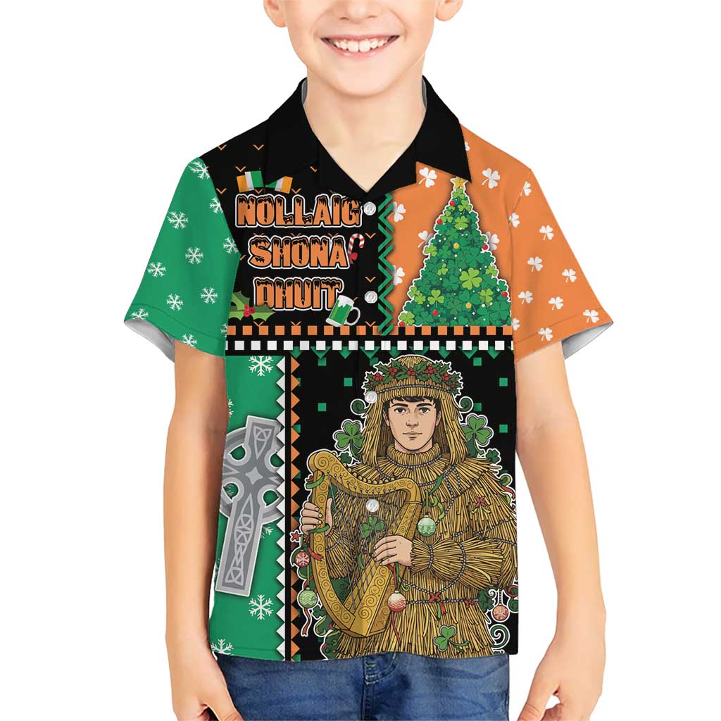 Ireland Christmas Kid Hawaiian Shirt Wren Boy With Shamrock Xmas Tree - Wonder Print Shop