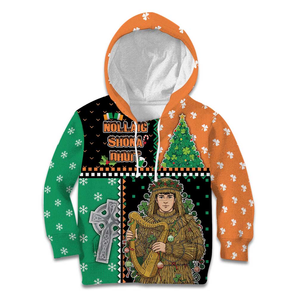 Ireland Christmas Kid Hoodie Wren Boy With Shamrock Xmas Tree - Wonder Print Shop