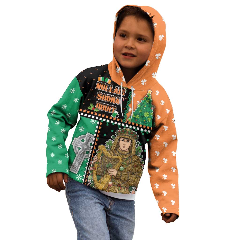 Ireland Christmas Kid Hoodie Wren Boy With Shamrock Xmas Tree - Wonder Print Shop